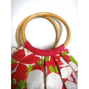 Jute Handbag - Floral Jute Bag with Cane Handles